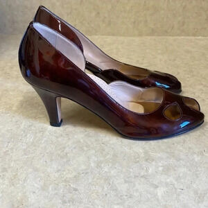 Anyi Lu Brown Handmade in Italy Patent Leather Peep Toe Pump